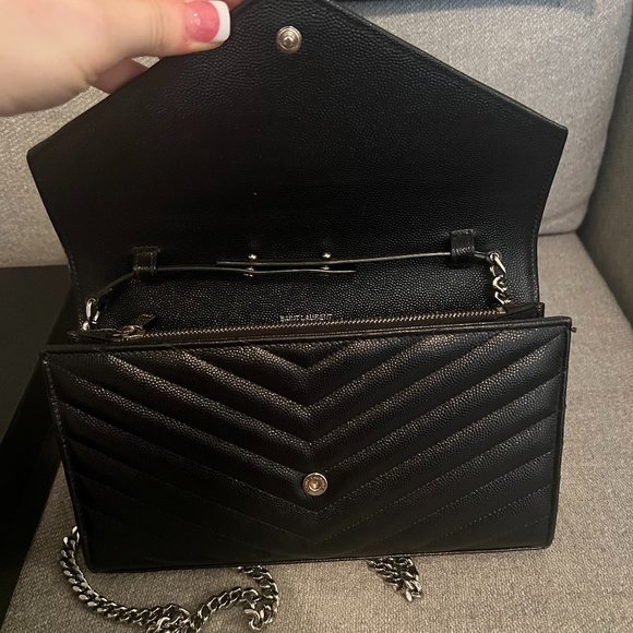 Saint Laurent Cassandre Matelasse Wallet on a Chain Black with Silver Hardware - Picture 7 of 11